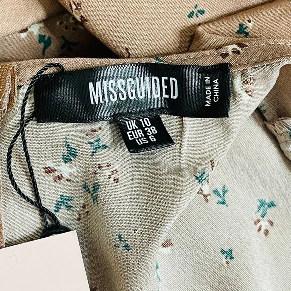 Missguided Brown Floral Plunge Split Midi Dress NWT Size 6 - Picture 6 of 9